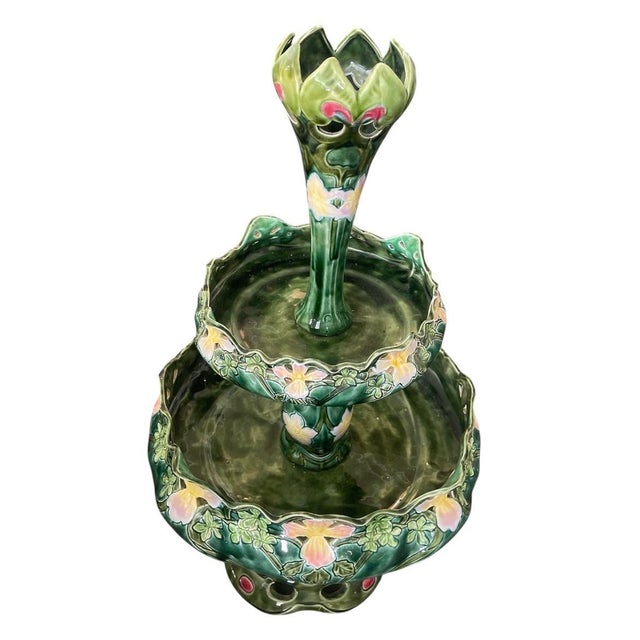 A Vintage Majolica Tiered Pottery Centerpiece, 20th Century For Sale - Image 4 of 12