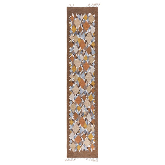 Doris Leslie Blau Vintage Swedish Flat Woven Runner by Ingegerd Silow For Sale