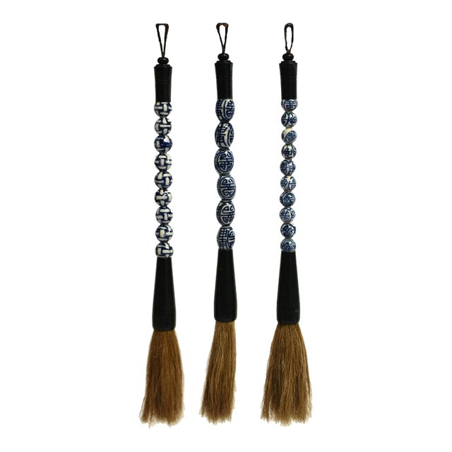 Set of 3 Calligraphy Brushes Blue and White For Sale