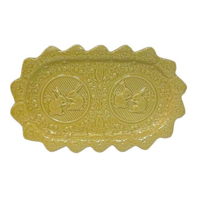 1990s Bordallo Pinheiro Yellow Bunny Platter Retired For Sale