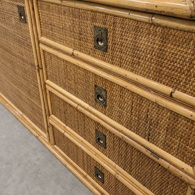 Wood Vintage Rattan and Bamboo Low Sideboard, Italy, 1970 For Sale - Image 7 of 10