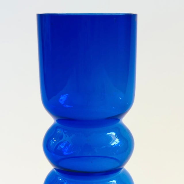 Mid-Century Modern Mid Century Cobalt Blue Hooped Art Glass Vase by Bo Borstrom for Aseda Glasbruk, Sweden For Sale - Image 3 of 8