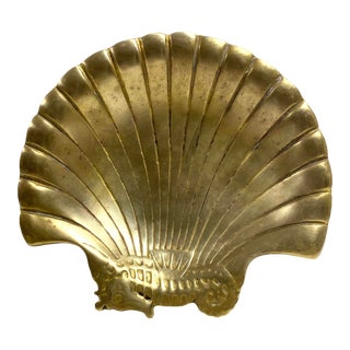1980s Brass Shell & Seahorse Andrea by Sadek Decorative Bowl Trinket Dish For Sale