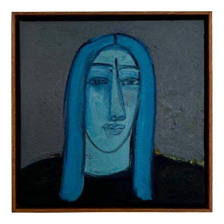 "Blue Woman", Original Painting by Rebecca Jack (Framed) For Sale