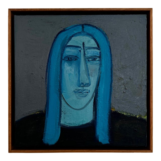 "Blue Woman", Original Painting by Rebecca Jack (Framed) For Sale