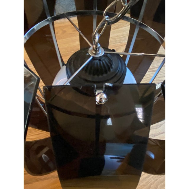 Metal MCM Smoked Lucite Chrome Globe Pendant Light For Sale - Image 7 of 10