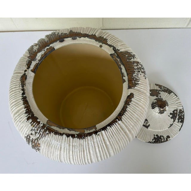 2020s Modern Large Cream Crackle and Bronze Glaze Lidded Jar For Sale - Image 5 of 5