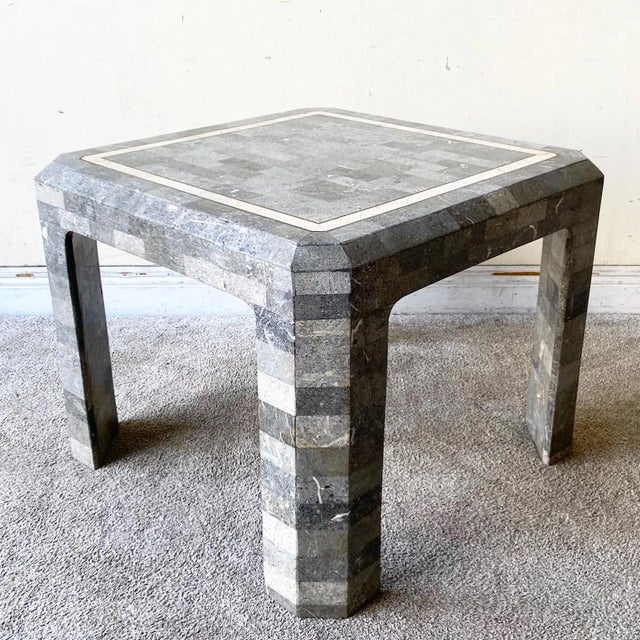 Charcoal Postmodern Charcoal Tessellated Stone Side Table For Sale - Image 8 of 8