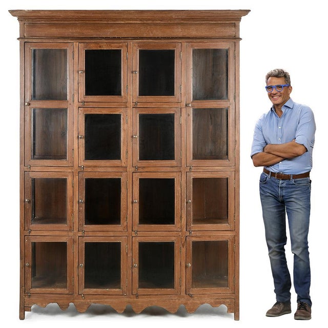 Solid Wood Cabinet with 16 Glazed Compartments For Sale - Image 3 of 10