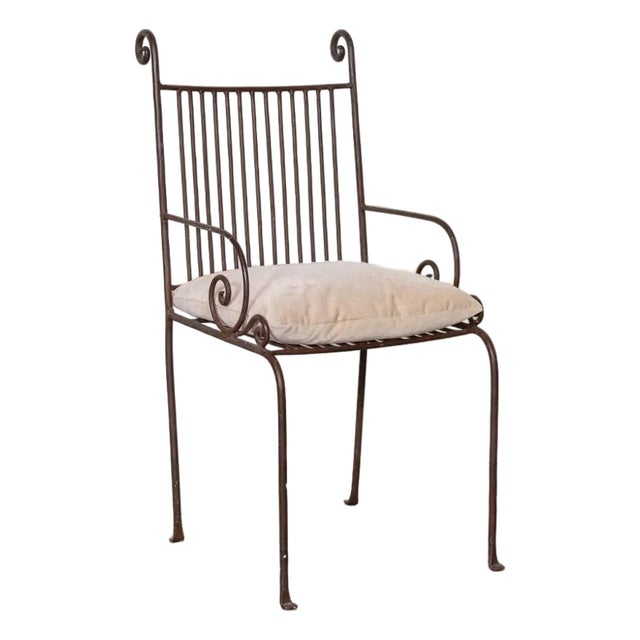 1940s French Wrought Iron Scroll Side Chair For Sale