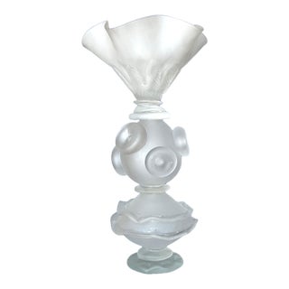 Vintage Satin Glass Centerpiece in the Style of Lalique For Sale