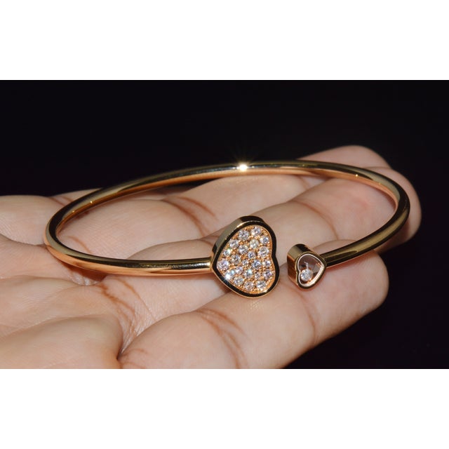 Late 20th Century Authentic Chopard Happy Hearts 0.45ct Diamond Open Bangle Bracelet in 18k Rose Gold For Sale - Image 9 of 18