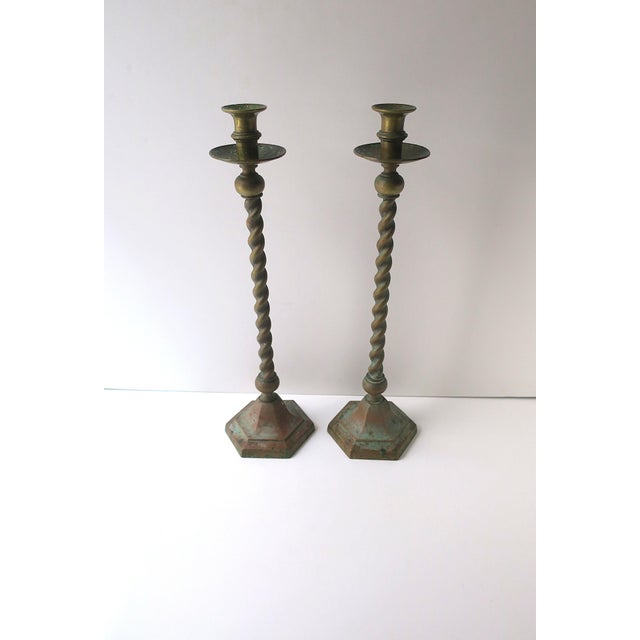 English Brass Barley Twist Candlestick Holders, Pair, Circa Late-19th Century For Sale In New York - Image 6 of 15