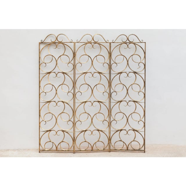 Wrought Iron Decorative Gilt Folding Screen, Italy, 1950s For Sale - Image 4 of 9