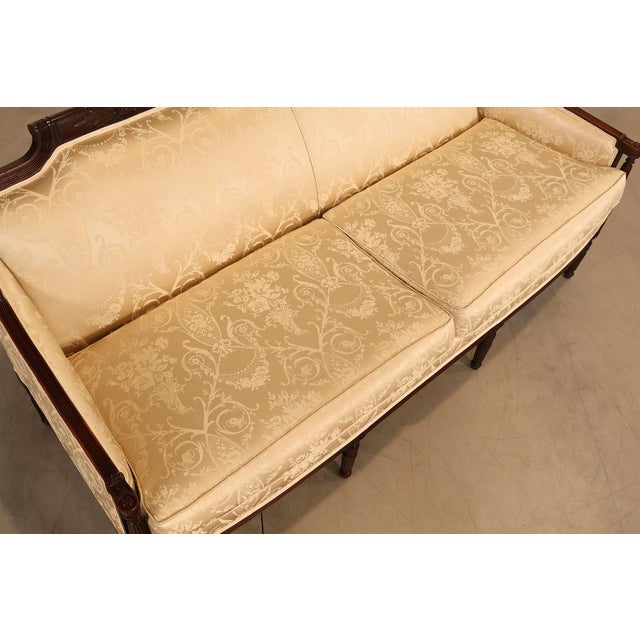 1940s Federal Sheraton Style Upholstered Sofa With Carved Wood Frame For Sale - Image 5 of 18