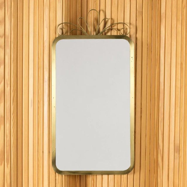 Gold Vintage Brass Wall Mirror from Ystad Metall, 1940s For Sale - Image 8 of 8