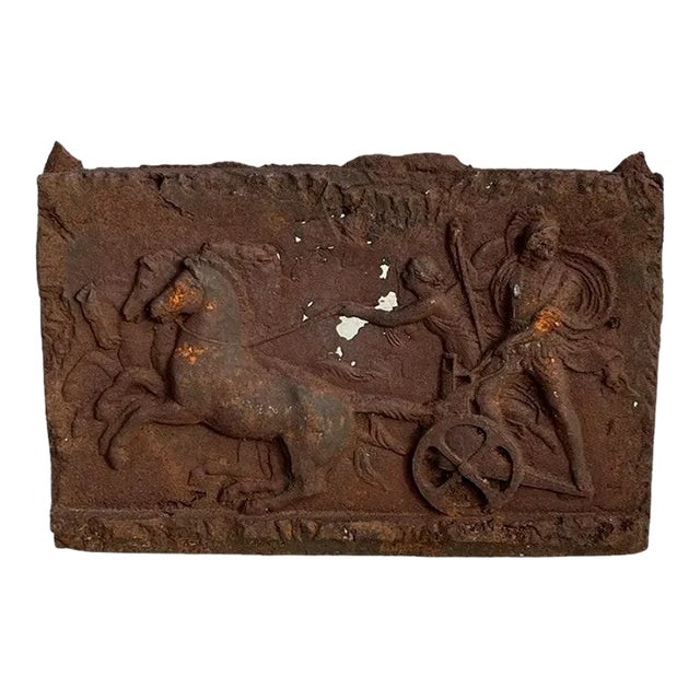 Large Antique Cast Iron Fireplace Fireback Architectural Relief Panel For Sale