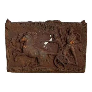 Large Antique Cast Iron Fireplace Fireback Architectural Relief Panel