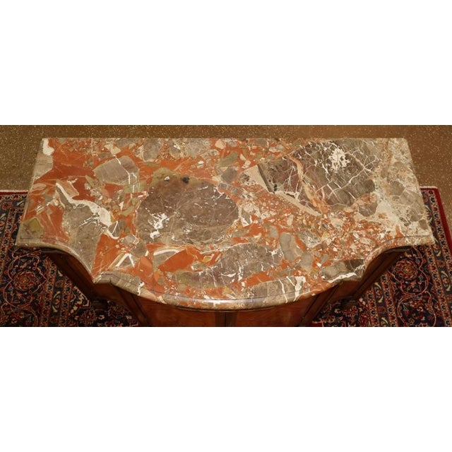1920's French Louis XVI Style Marble Top Satinwood Inlaid Chest Dresser Commode For Sale - Image 15 of 15