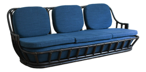 Living Room Set in Dark-Finish Manao Cane with Leather Bindings, 1980s, Set of 3