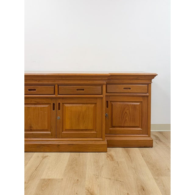 Antique Style Oak Office Credenza With Locking Doors and Finished Back For Sale - Image 4 of 17