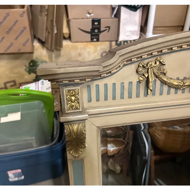 Large Vintage Table Mirror With Blue and Gold Accents For Sale - Image 4 of 9