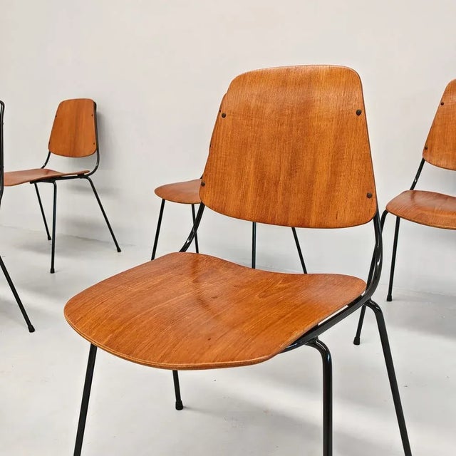 Vintage Black Metal & Plywood Dining Chairs by Augusto Bozzi for Saporiti, 1960s, Set of 6 For Sale - Image 17 of 18