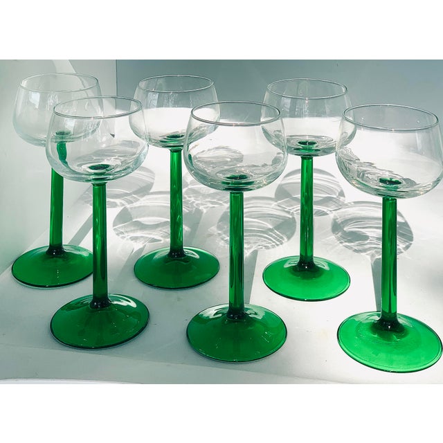Vintage French 'Luminarc' Green Stem Wine Glasses in Original Box Set