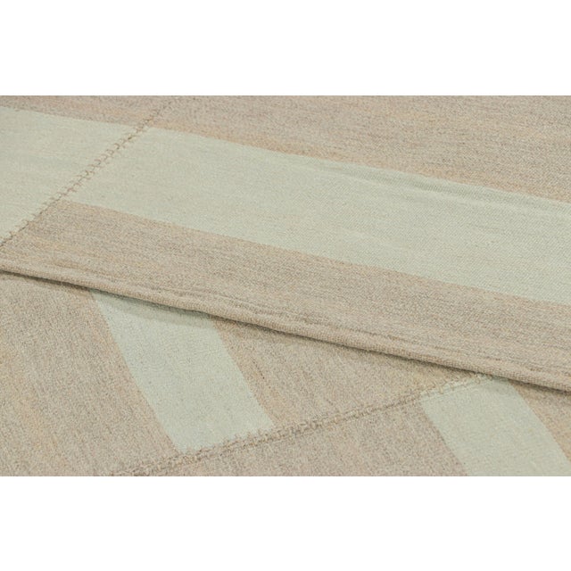 Textile Rug & Kilim’s Contemporary Kilim,Textural Stripes in Beige, Taupe and Light Blue For Sale - Image 7 of 7