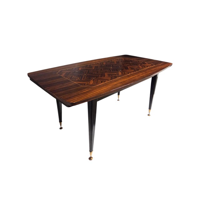 Art Deco French Mid Century Macassar Ebony Parquetry Inlaid Expandable Dining Room Table W/ Leaves For Sale - Image 3 of 18