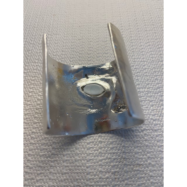 Abstract Expressionism Silver Plate Evil Eye Wide Cuff Bracelet For Sale - Image 3 of 6