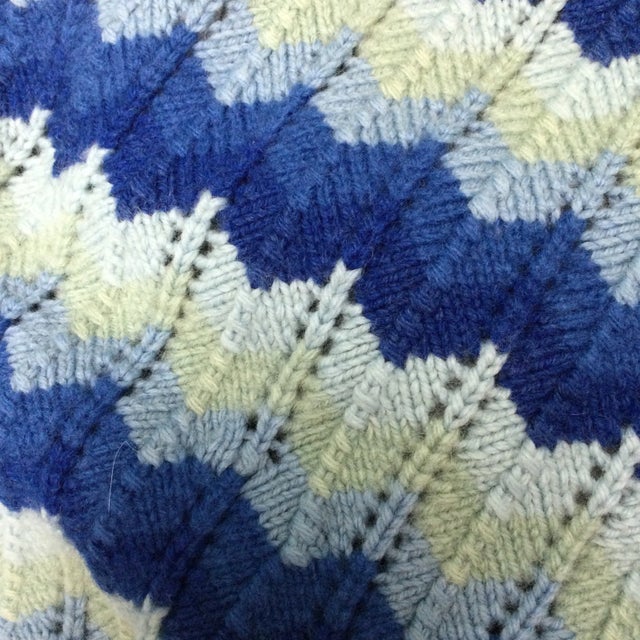 Vintage Wool Hand Knitted Chevron Design Throw For Sale In Portland, ME - Image 6 of 8