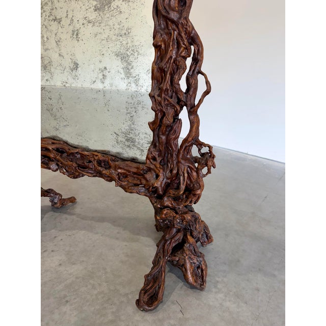 Brown Vintage Freestanding Floor Mirror in Sculpted Tree Root Burl Frame With Stool For Sale - Image 8 of 12