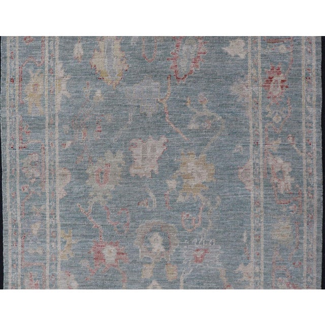 Tribal Modern Oushak Rug With a Light Blue-Gray Field by Keivan Woven Arts 3'11"x5'11" For Sale - Image 3 of 9