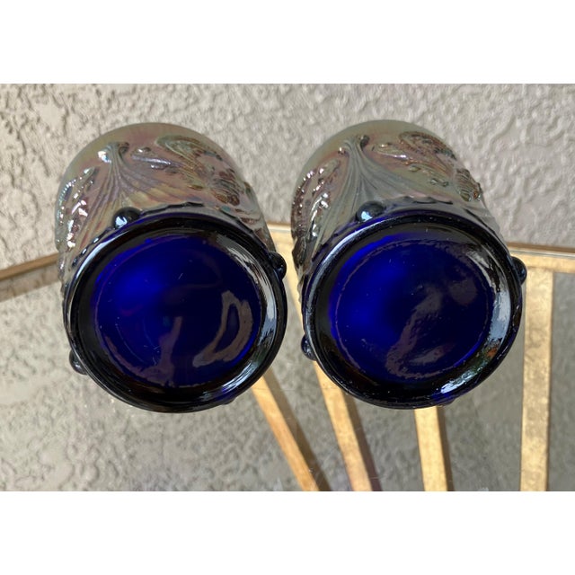 Circa 1969 St. Clair Glass Inverted Fan & Feather Carnival Reproduction Iridescent Glass Tumblers – A Pair For Sale In Austin - Image 6 of 18