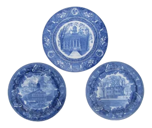Wedgwood Blue & White Transferware Architectural Plates, Set of 3