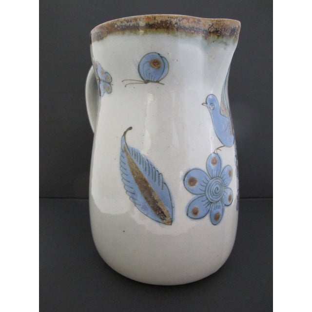 Ken Edwards El Palomar Blue Bird Flowers Mexican Tonal Folk Art Pottery Pitcher For Sale In Portland, OR - Image 6 of 11