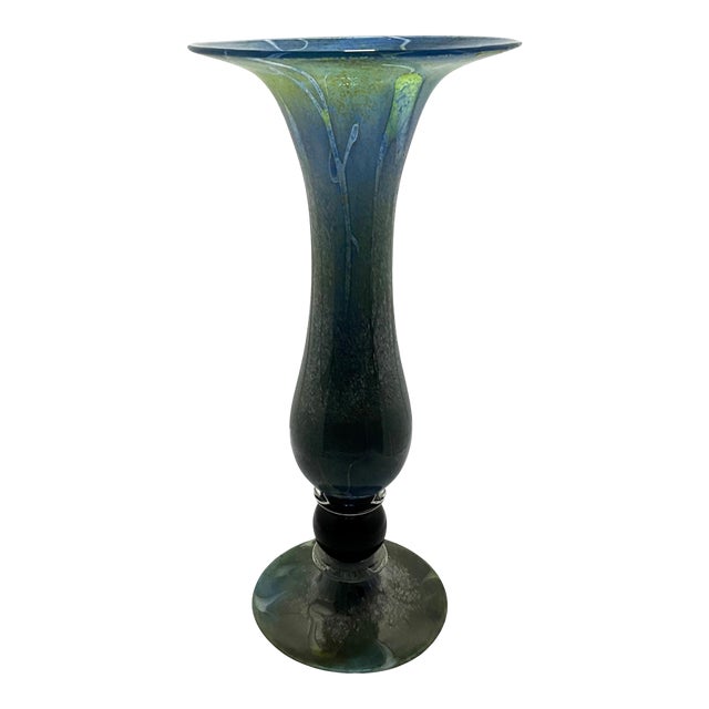 1990s Marbled Hand-Blown Glass Vase - Signed by Artist For Sale