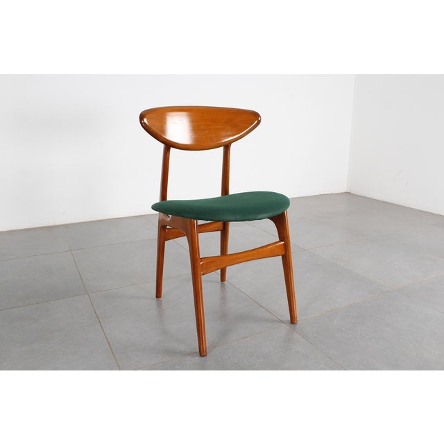 Mid-Century Scandinavian Wood and Green Fabric Chair, 1960s, Set of 6 For Sale - Image 10 of 16