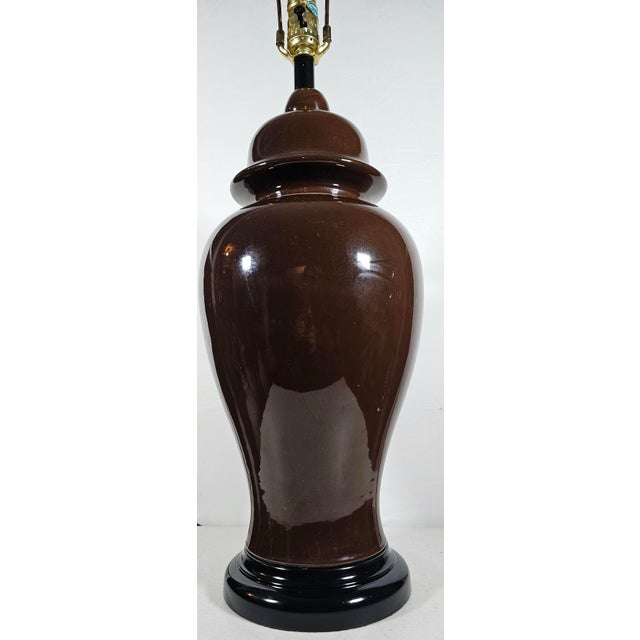 Mid-Century Modern Vintage Large Chocolate Ginger Jar Lamp For Sale - Image 3 of 10
