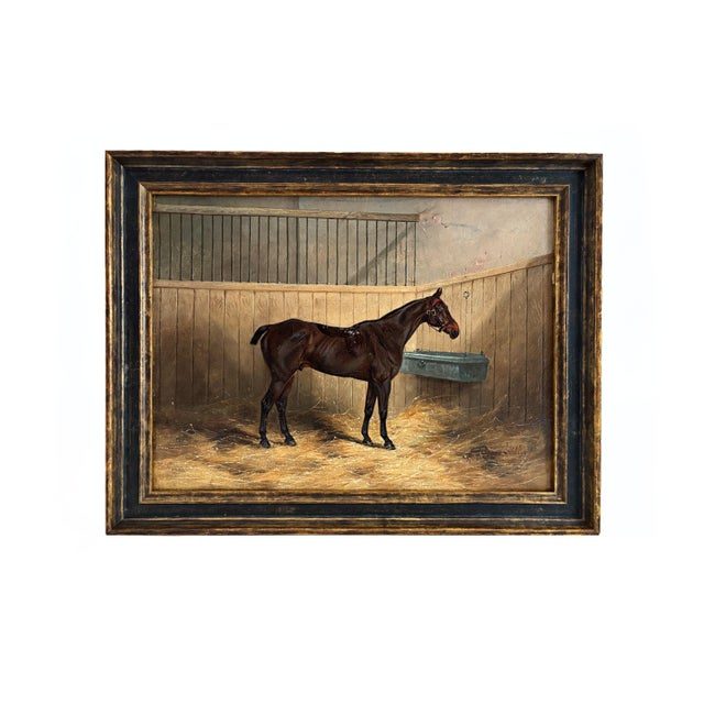 Textile 1895 "Portrait of a Bay Hunter" Antique Horse Painting Oil on Canvas by Henry Frederick Lucas Lucas For Sale - Image 7 of 12