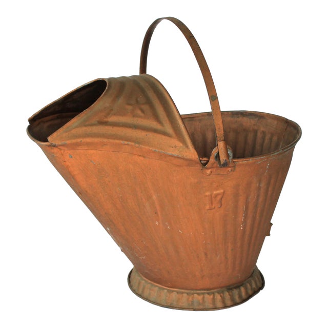 Antique Copper Tone Metal Coal Scuttle Bucket For Sale