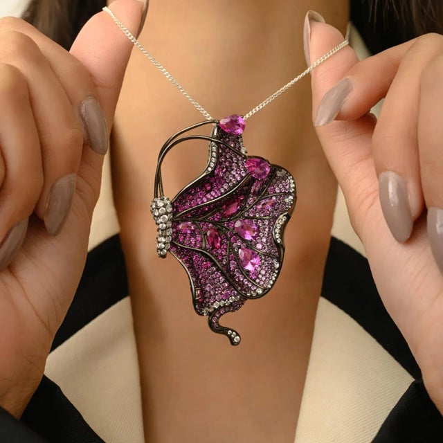 Metal Bochic Orient Butterfly Pink Stone Convertible Brooch Pin/Pendant by Carat&her For Sale - Image 7 of 16