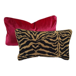 Magenta/Tiger Print Velvet Pillow For Sale