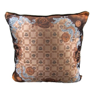 Gianni Versace Designer Brown Tan Medusa Square Decorative Pillow For Sale