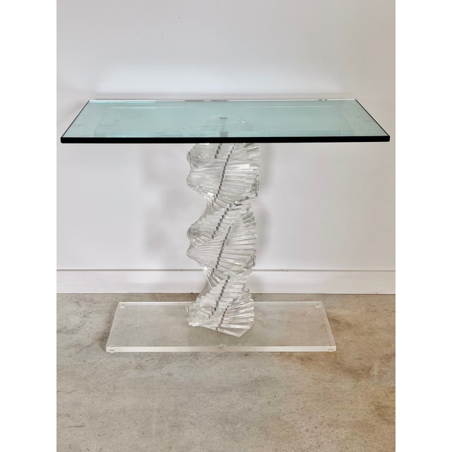1980s Lucite Helix Console Table With Custom Glass Top, Post Modern 1980s Handmade For Sale - Image 5 of 17