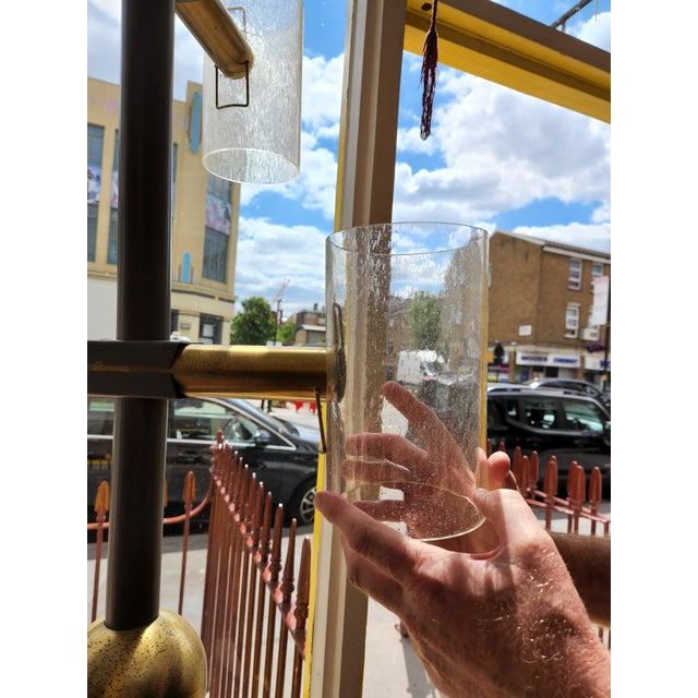 Metal Pair of Vintage Brass and Hand Blown Glass Chandeliers For Sale - Image 7 of 7