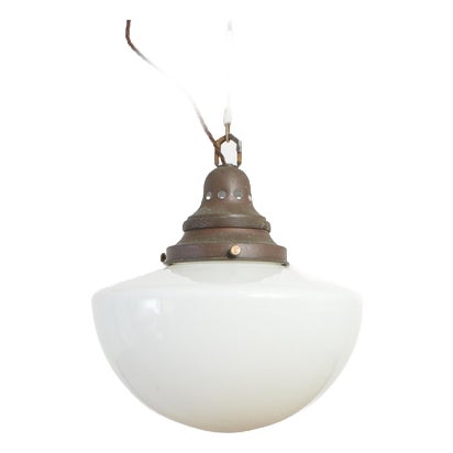 Antique Church Opaline Glass Pendant Light by Maxlume, 1940s For Sale