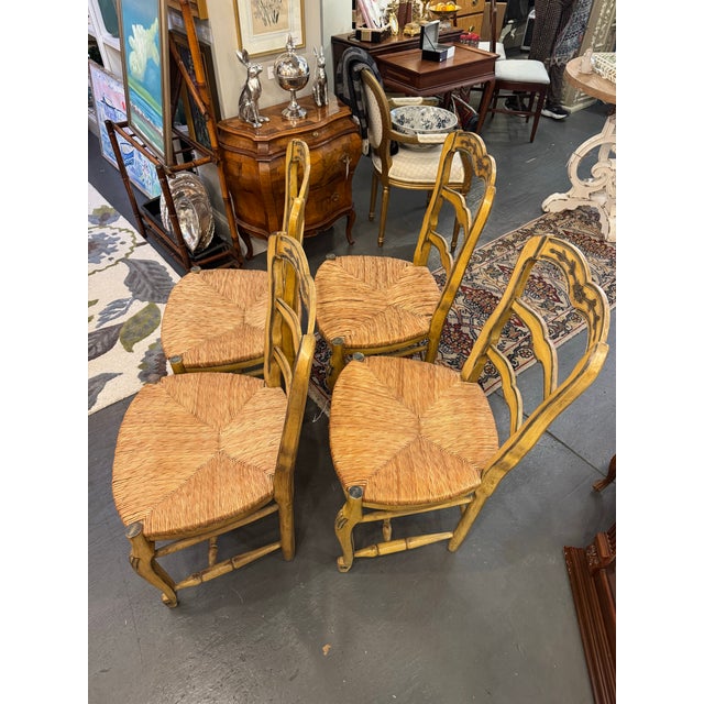 1970s Pine French Country Style Rush Seat Dining Chairs For Sale - Image 4 of 7