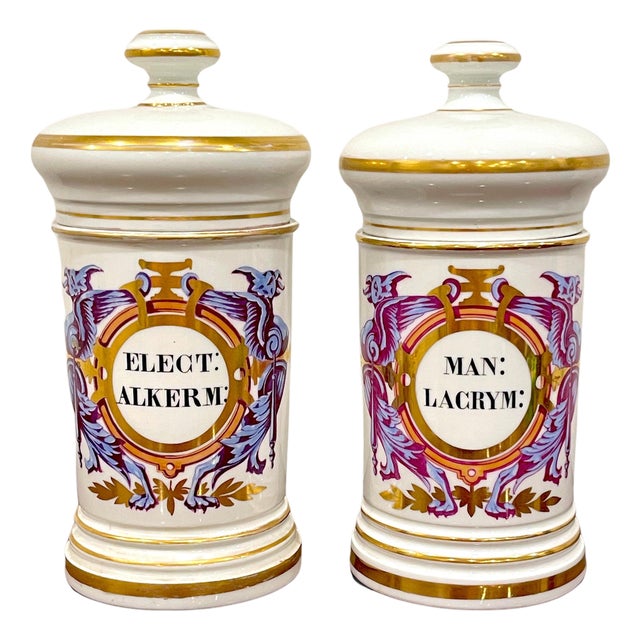 Pair of Neoclassical Apothecary Jars by Maison A Collin Porcelaines & Cristaux For Sale